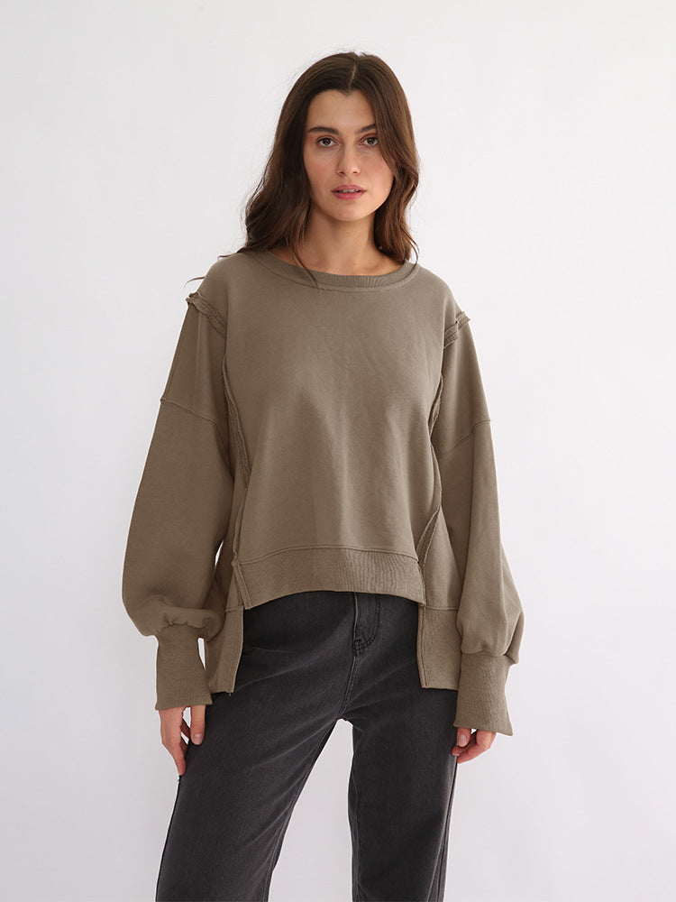 Dames Sweater Warme Losse Trui met Rauwe Boorden