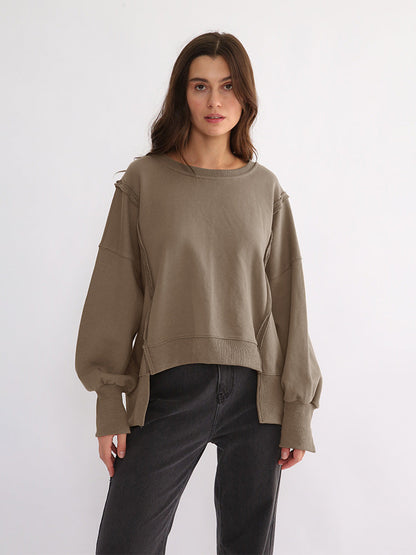 Dames Sweater Warme Losse Trui met Rauwe Boorden