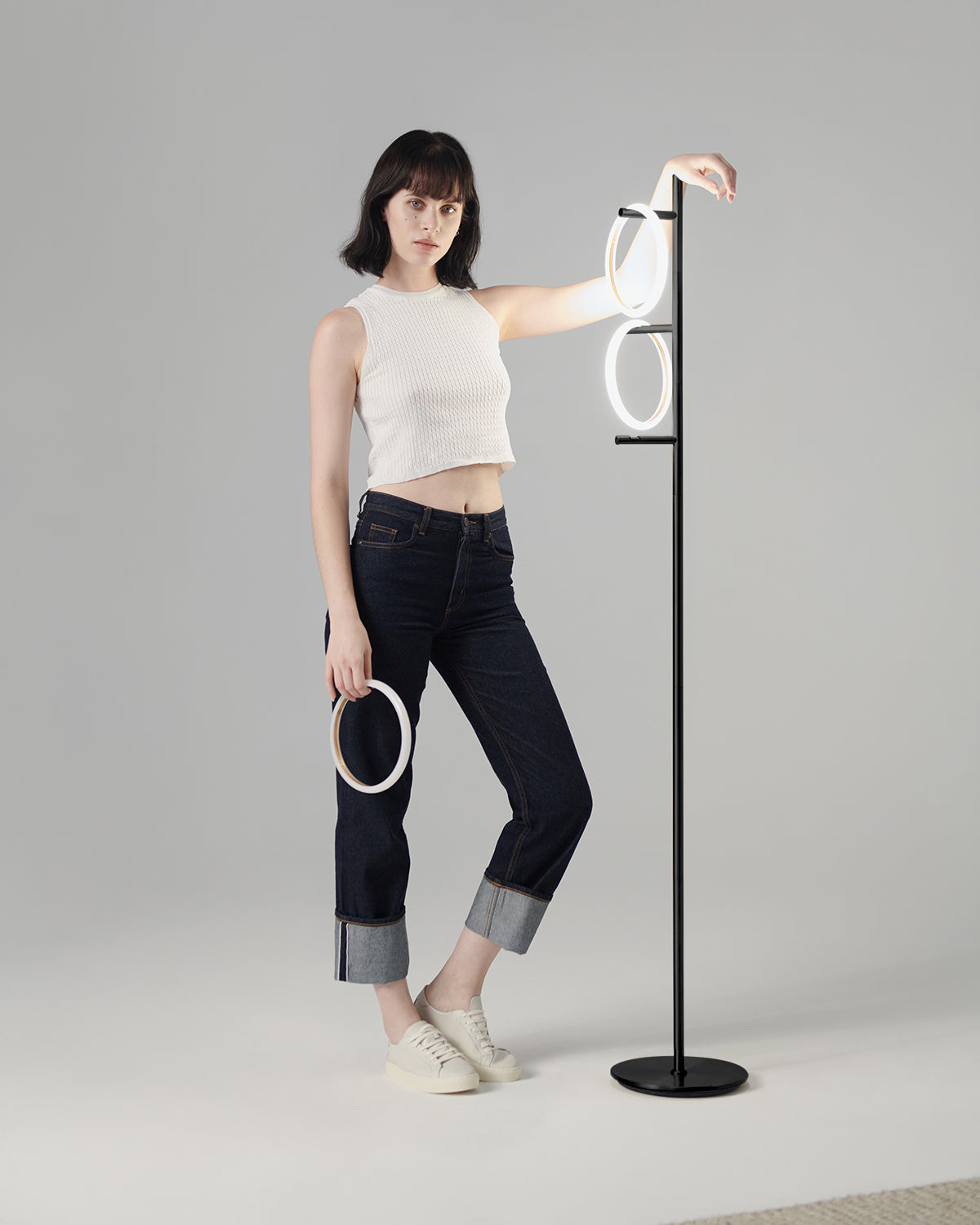Vloerlamp Ring LED Dimbaar Goud Metaal 3 Lichtkringen Modern