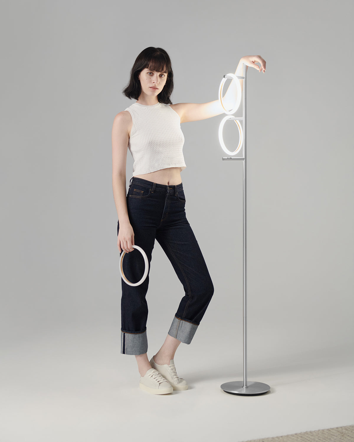 Vloerlamp Ring LED Dimbaar Goud Metaal 3 Lichtkringen Modern