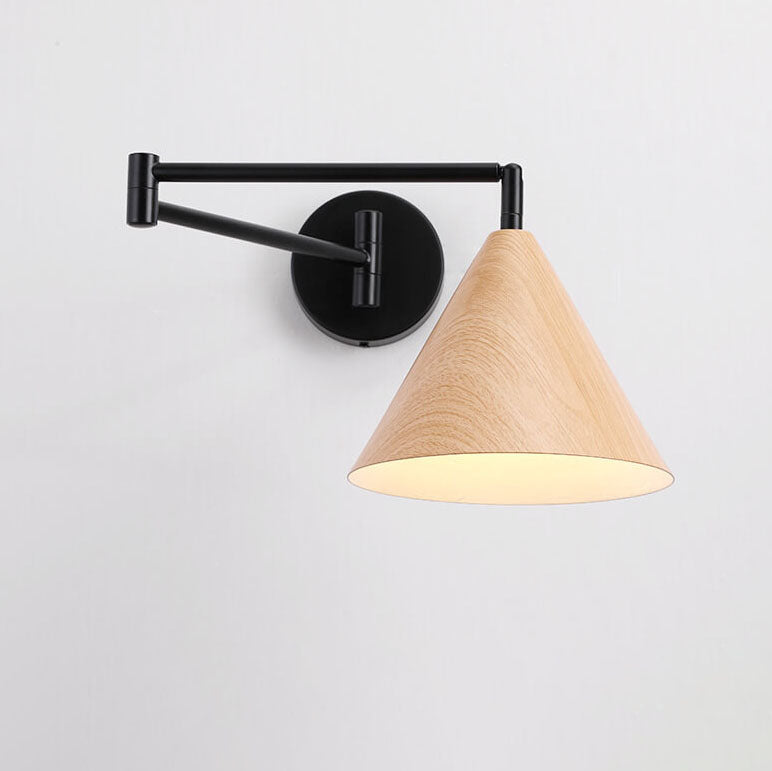 Wandlamp Zwenkarm IJzer Conische Kap Walnoot Houtkleur E26 18x14cm Slaapkamer Leeslamp