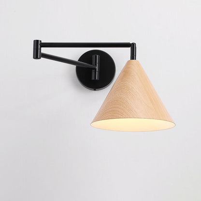 Wandlamp Zwenkarm IJzer Conische Kap Walnoot Houtkleur E26 18x14cm Slaapkamer Leeslamp