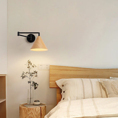 Wandlamp Zwenkarm IJzer Conische Kap Walnoot Houtkleur E26 18x14cm Slaapkamer Leeslamp