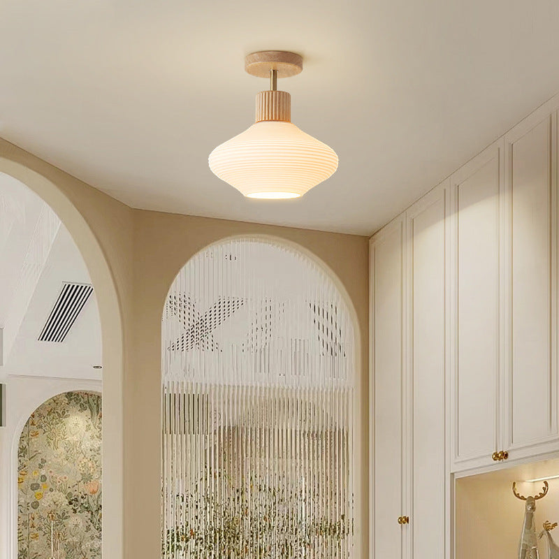 Japandi Plafondlamp Hout & Glas – Natuurlijke Elegantie voor Hal, Woonkamer en Slaapkamer