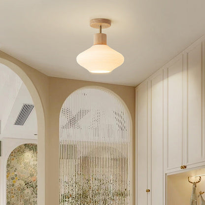 Japandi Plafondlamp Hout & Glas – Natuurlijke Elegantie voor Hal, Woonkamer en Slaapkamer