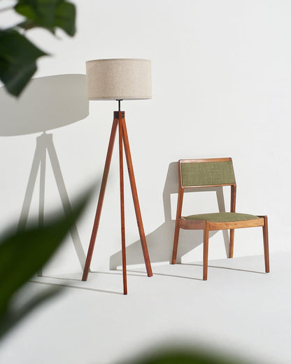 Vloerlamp Tripod Houten Driepoot 152cm Met Stoffen Kap LED