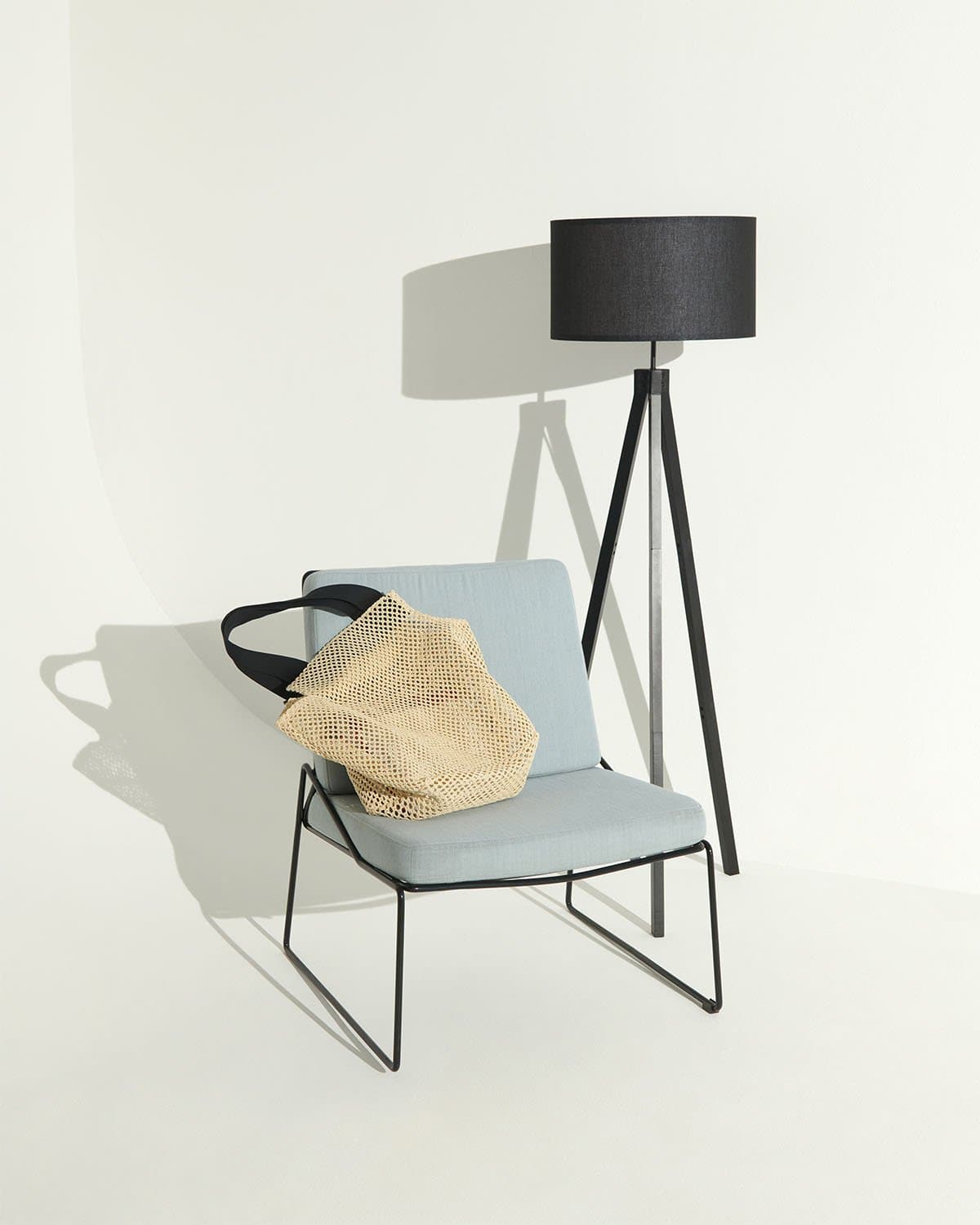 Vloerlamp Tripod Houten Driepoot 152cm Met Stoffen Kap LED