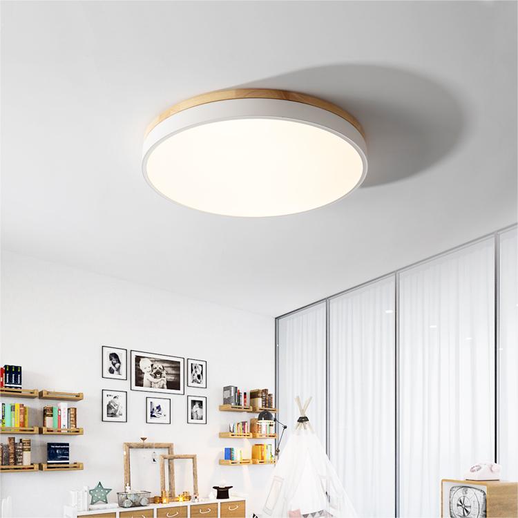 Plafondlamp Hout Rond LED met Acryl – Dimbaar Warm Licht Scandinavisch Design Woonkamer Slaapkamer 30cm 40cm 50cm 60cm