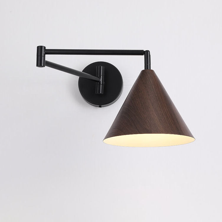 Wandlamp Zwenkarm IJzer Conische Kap Walnoot Houtkleur E26 18x14cm Slaapkamer Leeslamp