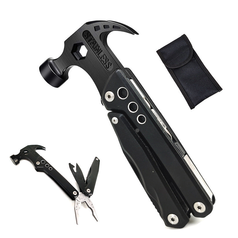 19-in-1 Multitool Hamer – Veelzijdig Gereedschap met Combinatie van Hamer, Tang, Schroevendraaier, Mes, Flesopener en 13 Extra Functies voor Camping, Klussen en Noodgevallen