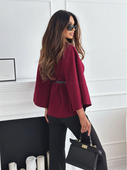 Wolmix Jas met Riem en Brede Mouwen Elegant