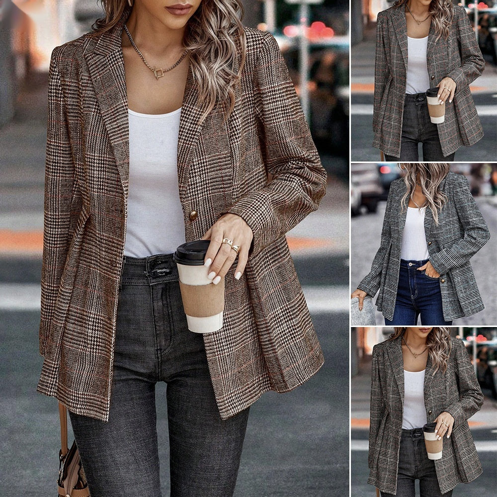 Dames Blazer Geruit Klassiek Elegante Stijl