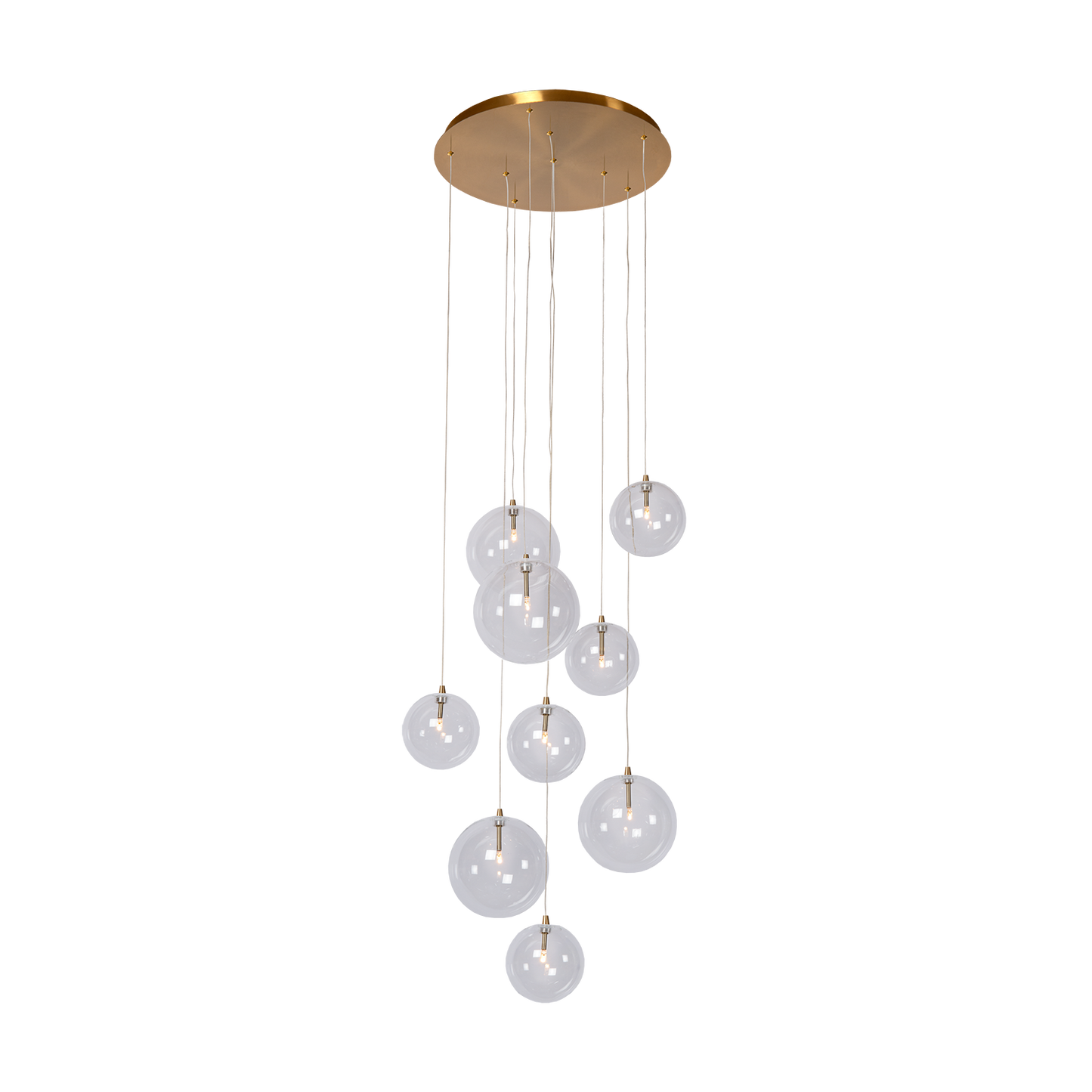 Cluster Hanglamp 9 Glazen Bollen Antiek Messing Verstelbaar 170cm Woonkamer
