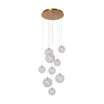 Cluster Hanglamp 9 Glazen Bollen Antiek Messing Verstelbaar 170cm Woonkamer