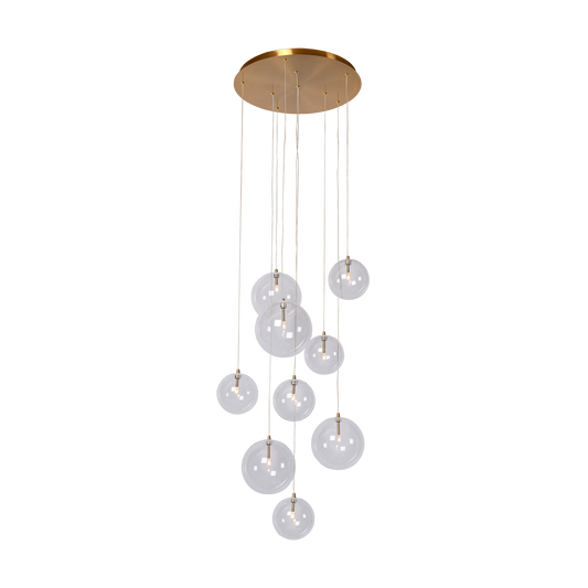 Cluster Hanglamp 9 Glazen Bollen Antiek Messing Verstelbaar 170cm Woonkamer