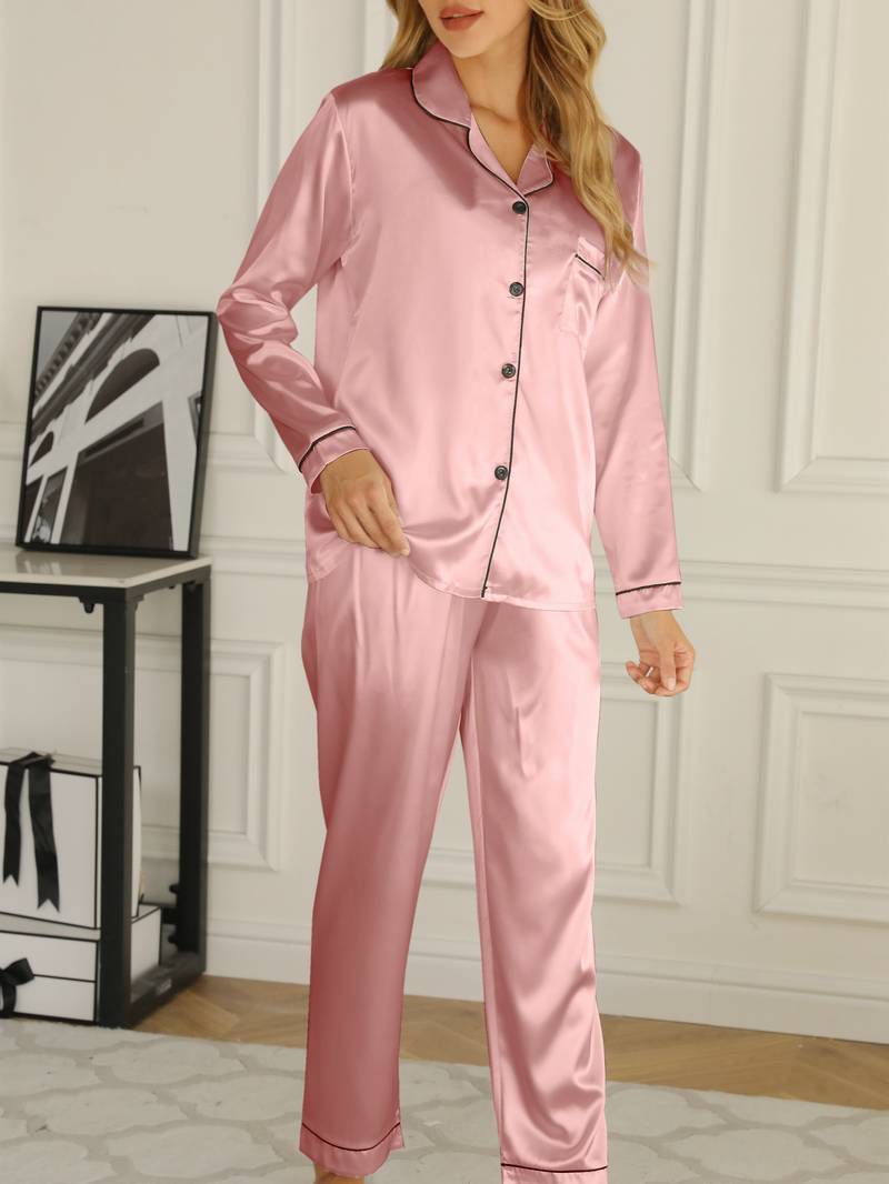 Dames Pyjama Set Zacht Satijn Luxe Slaapwear