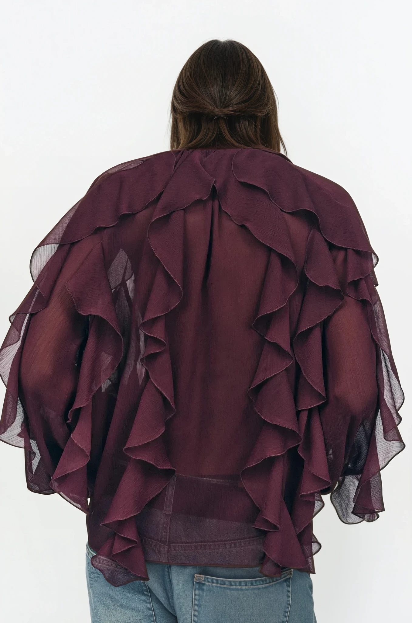 Vrouwelijke Blouse Ruches Doorzichtige Mouwen Romantisch Design