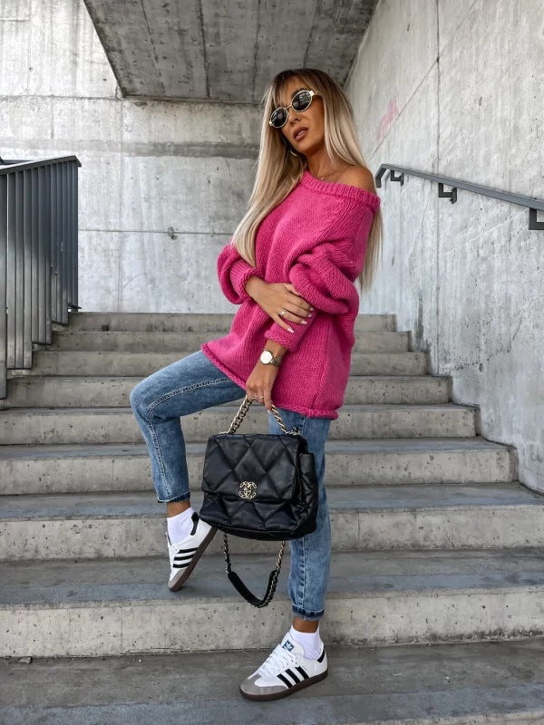 Dames Trui Off-shoulder Gebreid Elegant Zwart