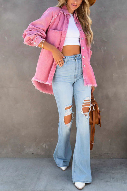 Lichtblauwe Zomerjas Denim Losse Pasvorm