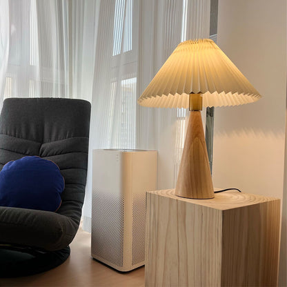 Tafellamp Hout Japans Minimalistisch Geplooide Kap 48cm LED