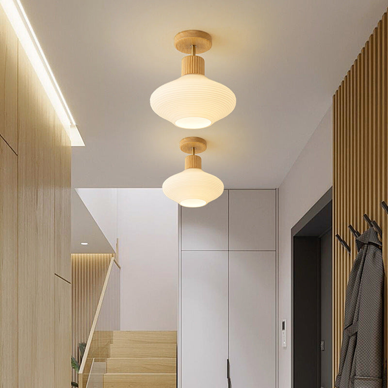 Japandi Plafondlamp Hout & Glas – Natuurlijke Elegantie voor Hal, Woonkamer en Slaapkamer
