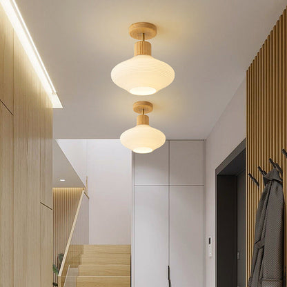 Japandi Plafondlamp Hout & Glas – Natuurlijke Elegantie voor Hal, Woonkamer en Slaapkamer