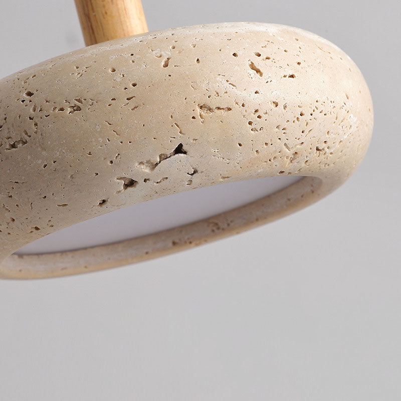 Zen Hanglamp met Natuursteen Kap en Houten Accent – Scandinavisch Design met Geïntegreerde LED