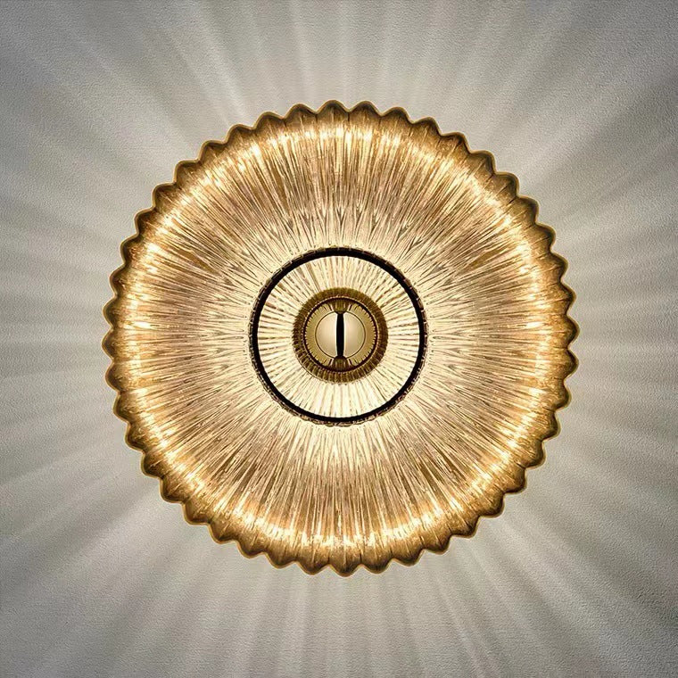Wandlamp Geribbeld Glas Cognac Goud Messing Woonkamer Slaapkamer Hal Plafondlamp Schelp Retro Art Deco Wandverlichting