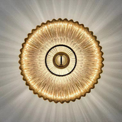 Wandlamp Geribbeld Glas Cognac Goud Messing Woonkamer Slaapkamer Hal Plafondlamp Schelp Retro Art Deco Wandverlichting