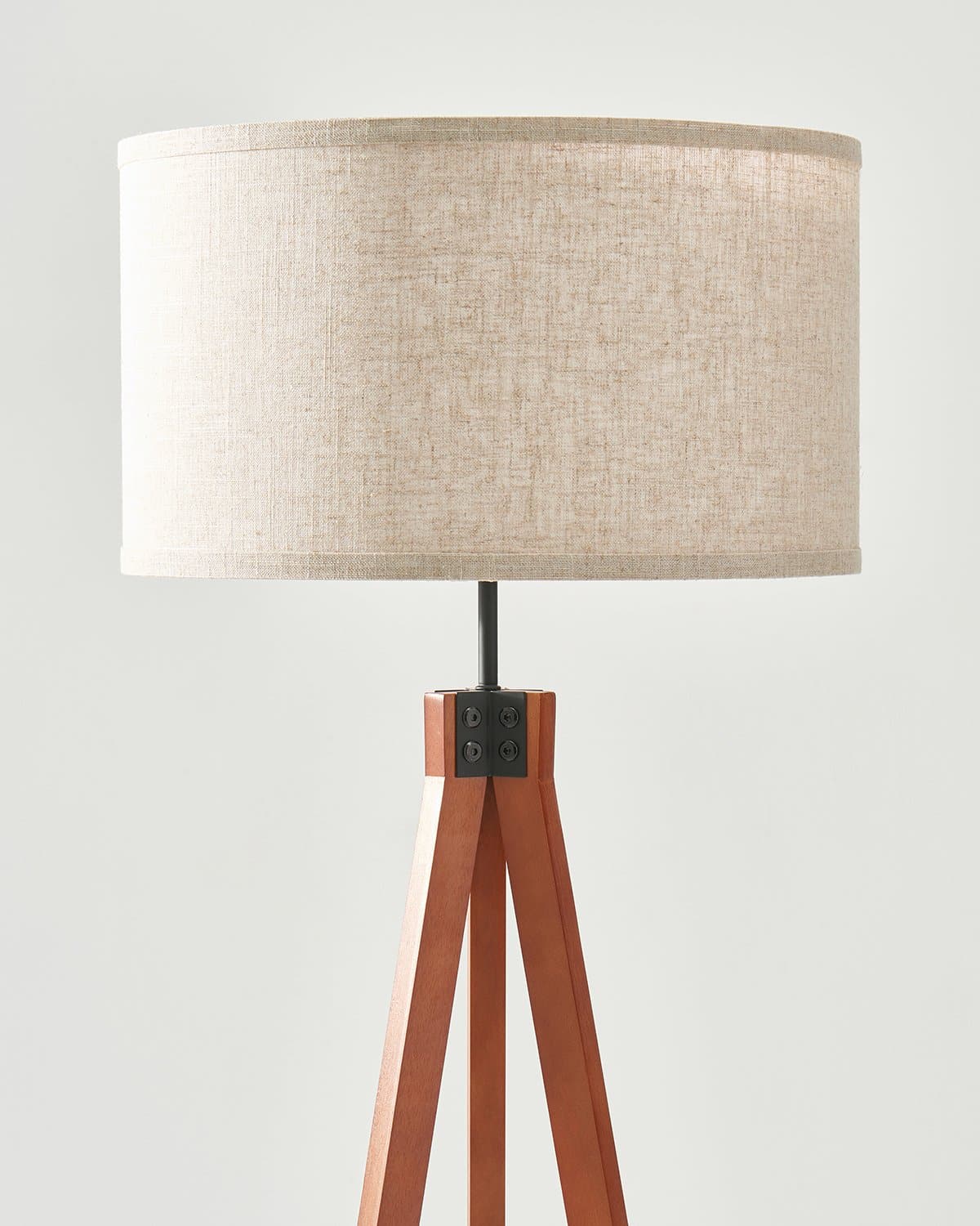 Vloerlamp Tripod Houten Driepoot 152cm Met Stoffen Kap LED