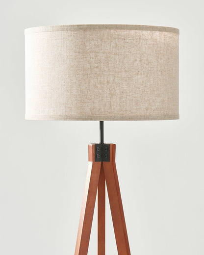 Vloerlamp Tripod Houten Driepoot 152cm Met Stoffen Kap LED