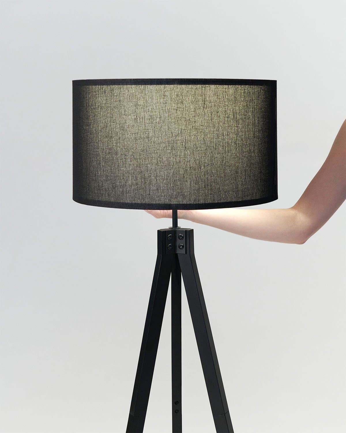 Vloerlamp Tripod Houten Driepoot 152cm Met Stoffen Kap LED
