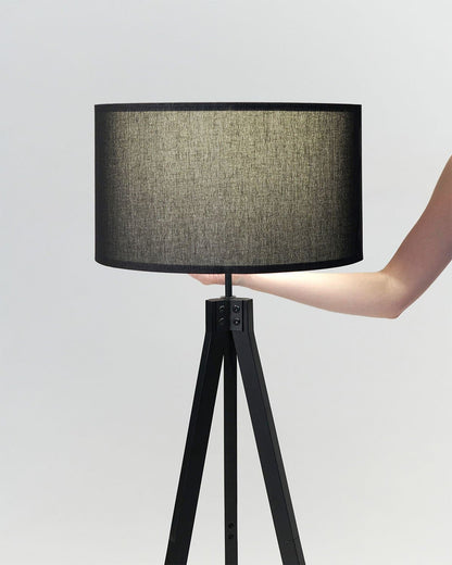 Vloerlamp Tripod Houten Driepoot 152cm Met Stoffen Kap LED