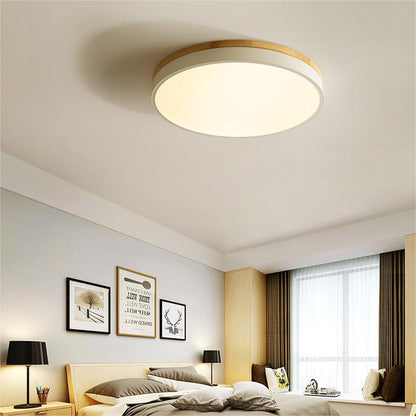 Ronde Plafondlamp met LED en Natuurlijk Hout — Scandinavisch Design met Dimfunctie