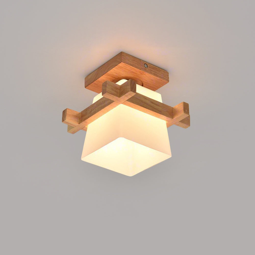 LED plafondlamp hout E27 wit Japandi hal slaapkamer woonkamer 20 cm vierkante plafondlamp Japanse stijl
