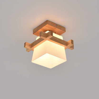LED plafondlamp hout E27 wit Japandi hal slaapkamer woonkamer 20 cm vierkante plafondlamp Japanse stijl