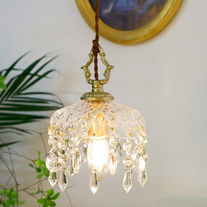 Kristallen Hanglamp Koper E14 Vintage Bloem K9 Kristal Glas Slaapkamer Hal Entree Romantisch Pendellamp Antiek