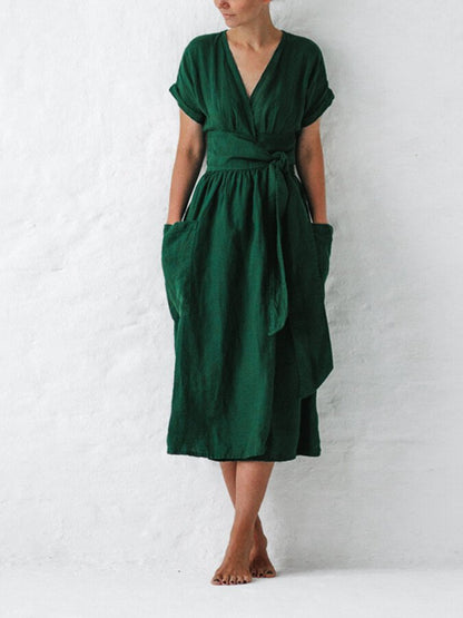 Linnen Jurk met Vetersluiting Elegant Zomer Jurk - StudioMarella