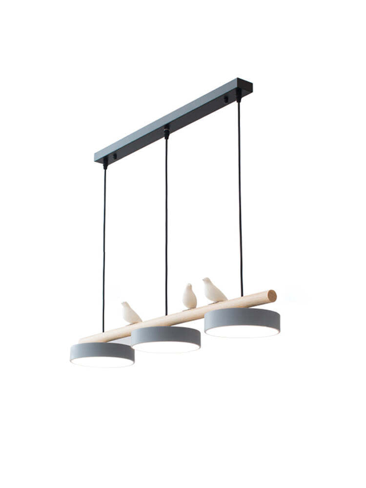 Hanglamp Hout Design Vogelvorm Drie Kappen Scandinavisch Keukeneiland