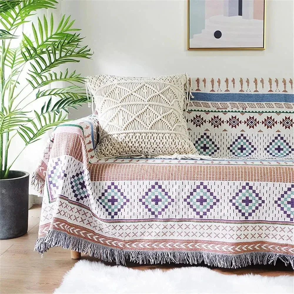 Gooi Deken Jacquard Geweven Franjes Kleurrijk Katoen Polyester Warm Zacht