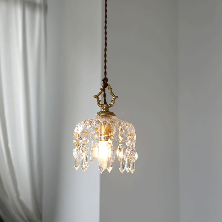 Kristallen Hanglamp Koper E14 Vintage Bloem K9 Kristal Glas Slaapkamer Hal Entree Romantisch Pendellamp Antiek
