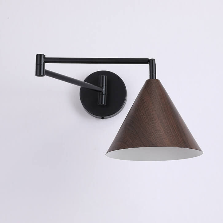 Wandlamp Zwenkarm IJzer Conische Kap Walnoot Houtkleur E26 18x14cm Slaapkamer Leeslamp
