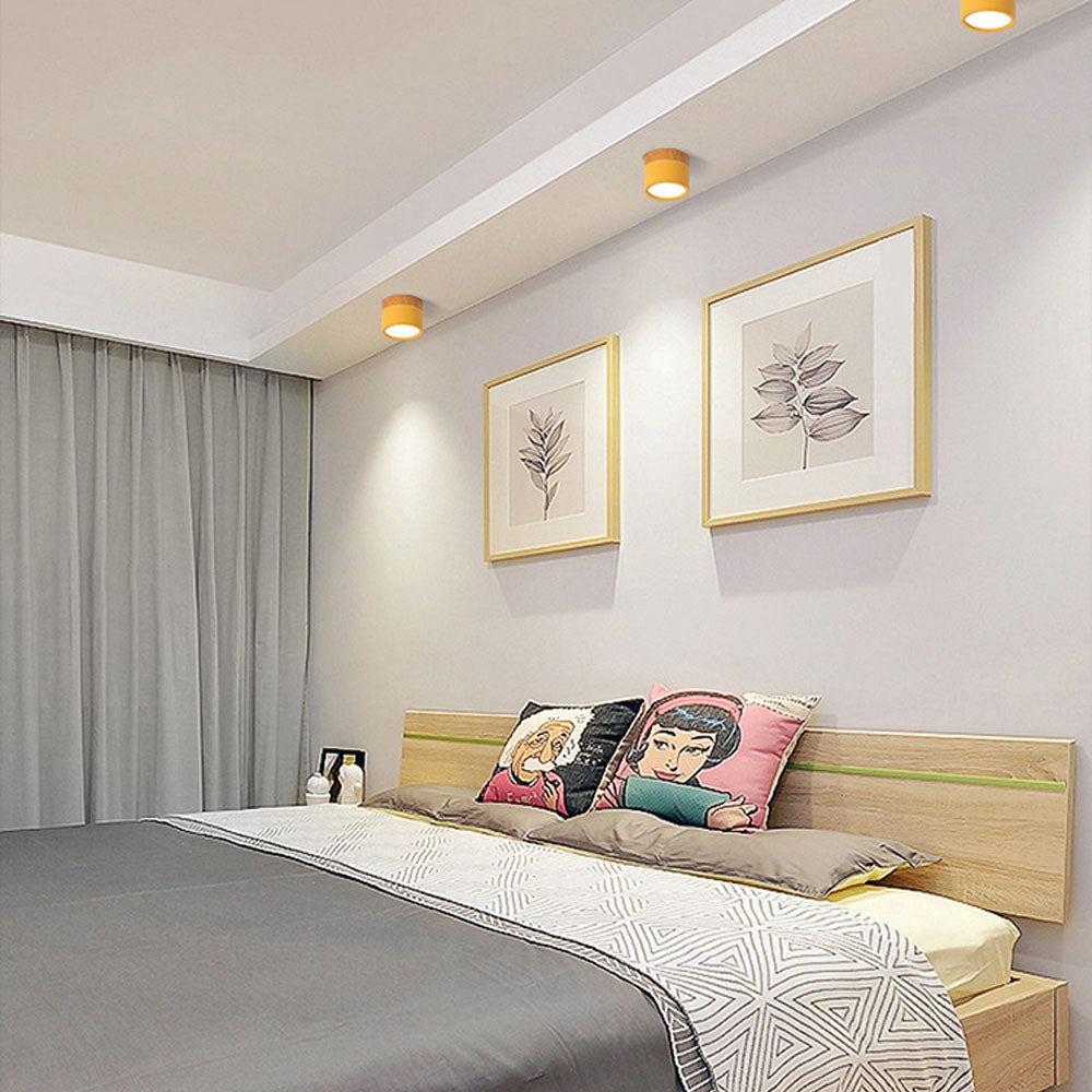 Cylinder kleine plafondlamp LED hout modern plafond hal woonkamer compact design