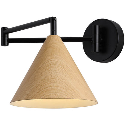 Wandlamp Zwenkarm IJzer Conische Kap Walnoot Houtkleur E26 18x14cm Slaapkamer Leeslamp