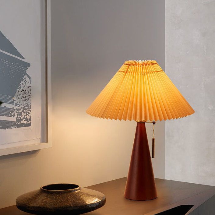 Tafellamp Hout Japans Minimalistisch Geplooide Kap 48cm LED