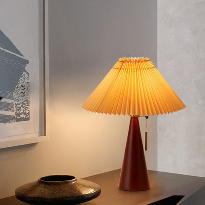 Tafellamp Hout Japans Minimalistisch Geplooide Kap 48cm LED