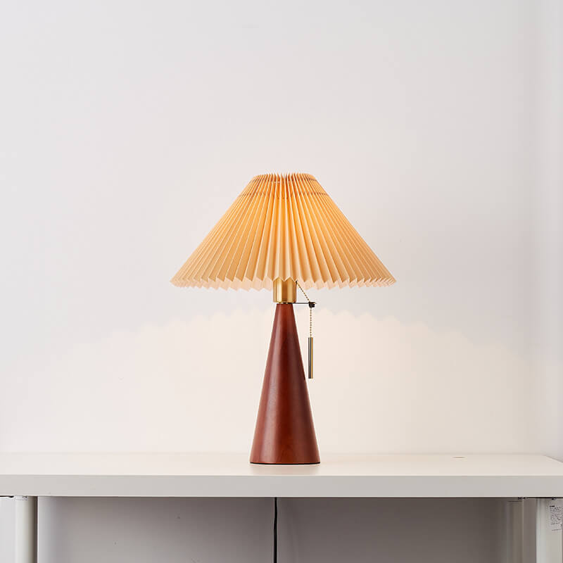Tafellamp Hout Japans Minimalistisch Geplooide Kap 48cm LED