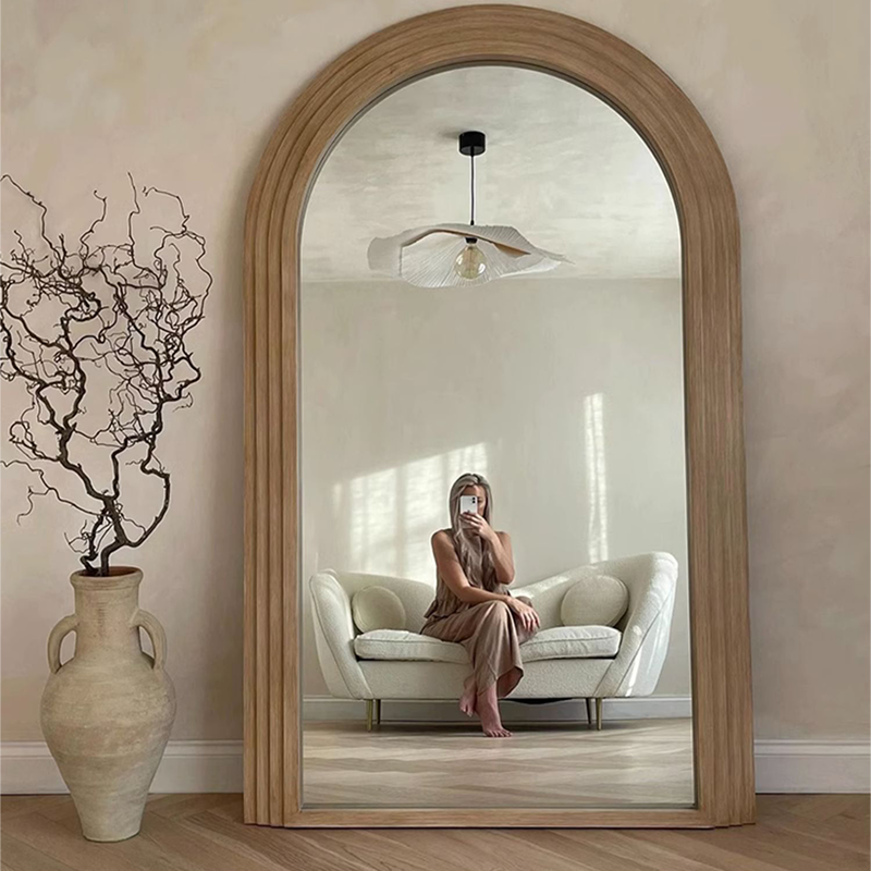 Luxe Staande Spiegel met Houten Boogframe – Volle Lengte Wandspiegel 120x200cm Antiek Wit, Khaki of Zwart