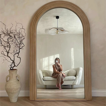 Luxe Staande Spiegel met Houten Boogframe – Volle Lengte Wandspiegel 120x200cm Antiek Wit, Khaki of Zwart