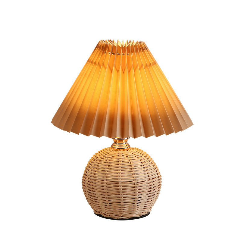 Rotan Tafellamp Geplooide Kap USB 5W Slaapkamer Nachtkastje Scandinavisch Boho Sfeerverlichting Riet Bureau Leeslamp